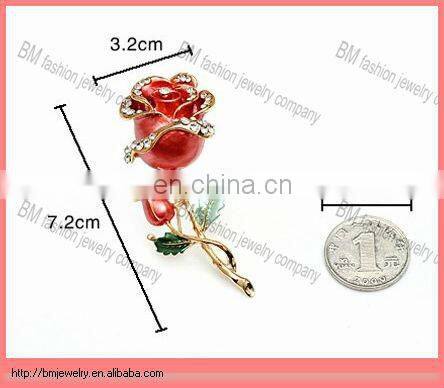 hot sale gold metal red rose flower brooch jewelry