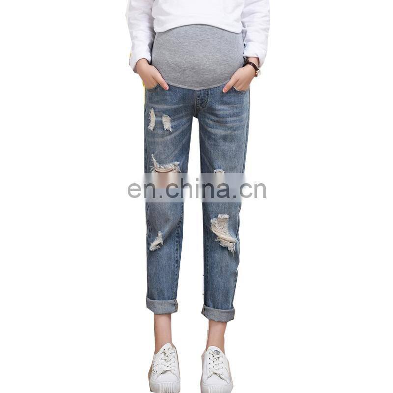 DiZNEW Custom Ladies Fashion Skinny Western Maternity Jeans Ripped