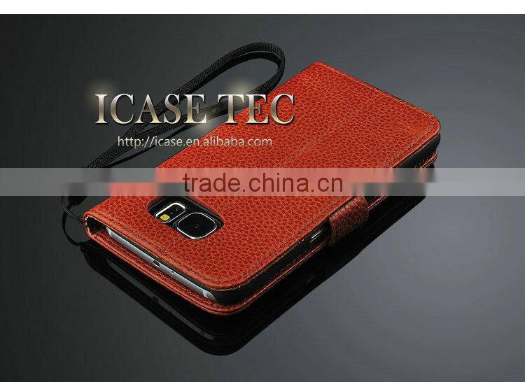 Cow Leather Slot Cover Case for Samsung S6 Wallet Flip Case