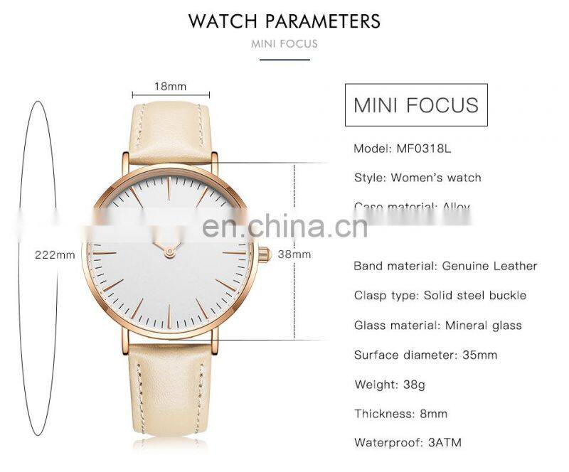 MINI FOCUS 0318L Women Quartz Watches Waterproof Girls Dress Brand Luxury Fashion Casual Ladies Watch Leather Strap Wristwatches