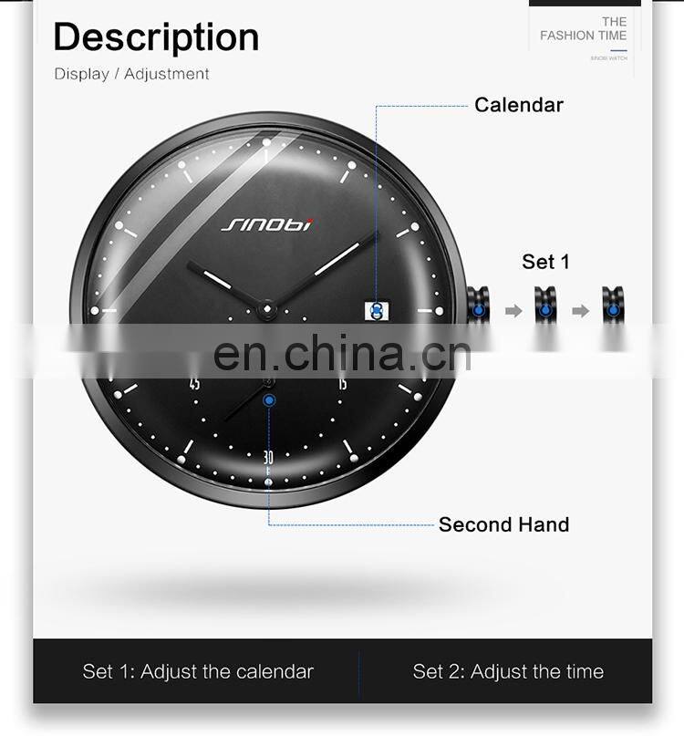 SINOBI Classic Watch For Men Fashion Calendar Wristwatch Sapphire Coating Glass S9790G Milanese Mesh Band Wristwatch Men