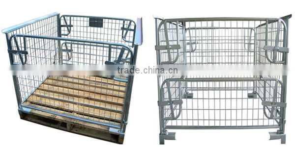 Forklift wire mesh metal foldable cage pallets with wooden pallets