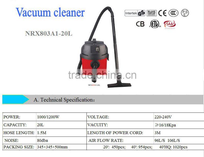 1200w 20L wet and dry plastic tank industrial vacuum cleaner