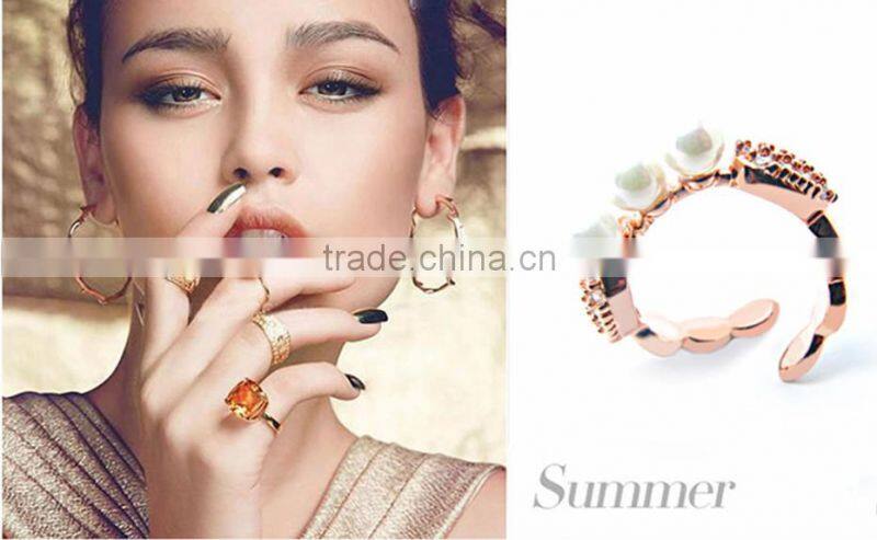 Gemstone ring 3 pearl rings fashion rose gold plated jewelry wholesale 2014 wedding ring
