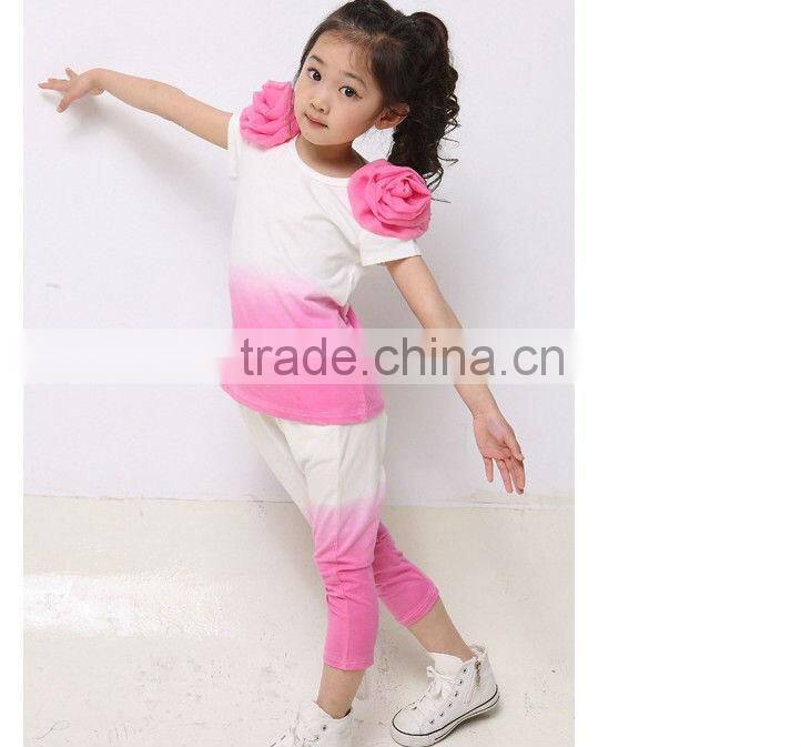 B2W2 kids casual sets, big children sport suits, girl flower suits