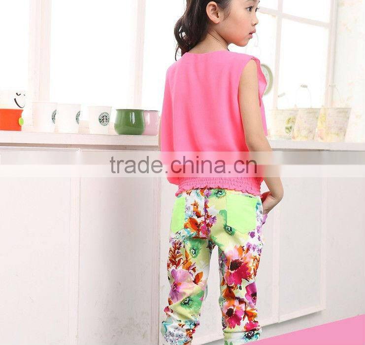 2013 summer new arrvial, teen girl chiffon clothes set, 7 to 12Y fashion girl suits