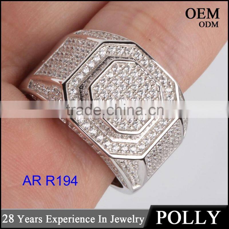 Cheap 925 silver iced out two tone hip hop mens ring jewerly 2016
