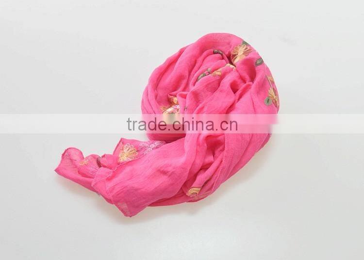 Good Quality Flowers Embroideried Soft Cotton Shawl Scarf Hijab