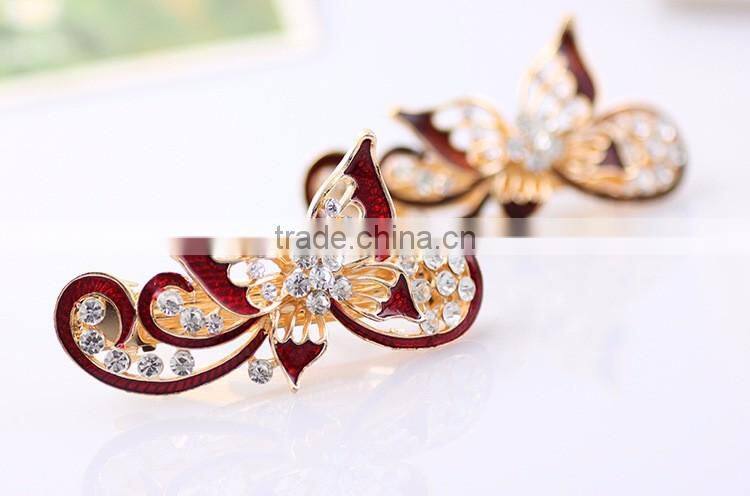 Painted lacquer decoration elegant rhinestone butterfly hair clip hair spring clip,hair clips