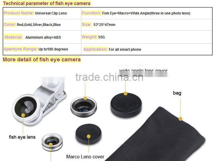 Phone camera lens 3in1 fisheye Wide and Macro Lens for mobile phone, cell phone lens