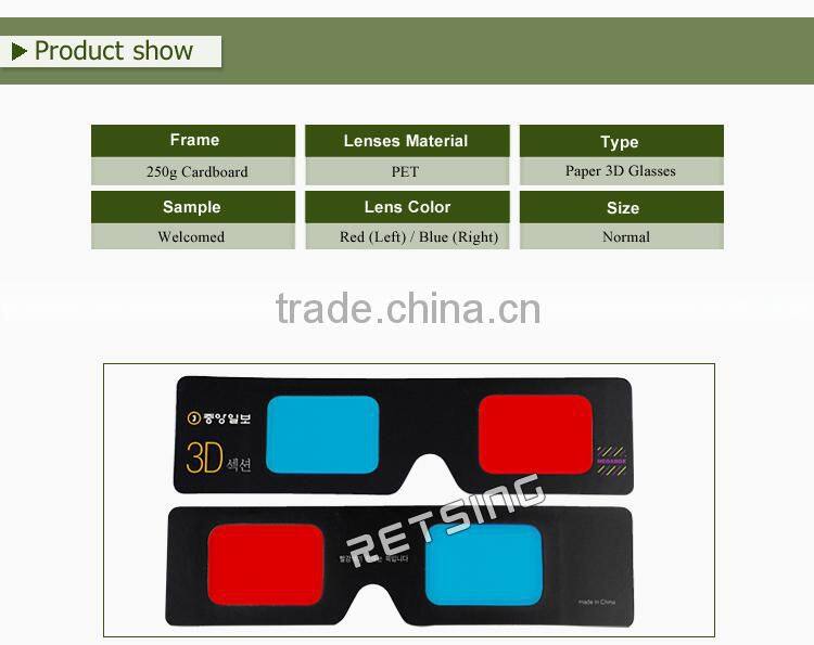 3d hand-held paper glasses red cyan blue lenses for 3d movies and 3d books