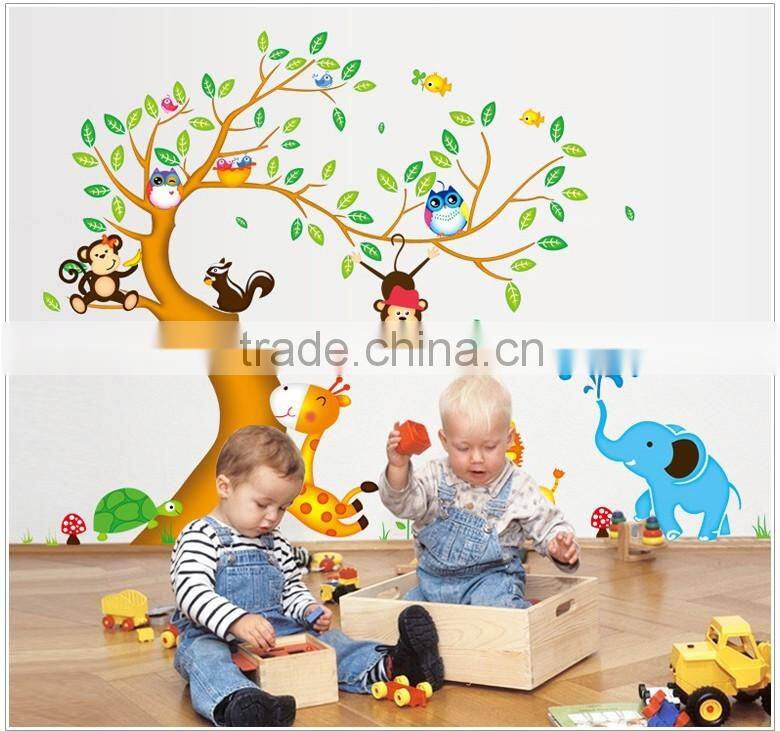 2016 New Wall Sticker PVC Cute Children Cartoons Animal Tree Home Decal Removable wall vinyl