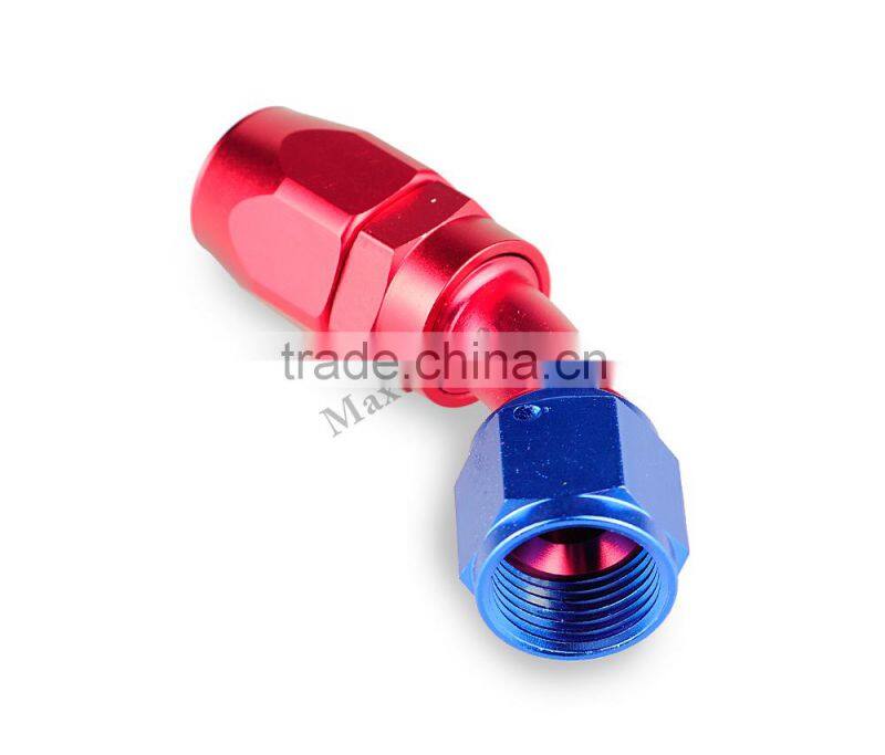 Aluminum oil cooler fitting 45 degree resuable fuel line hose end fitting adaptor blue and red 40-045-08