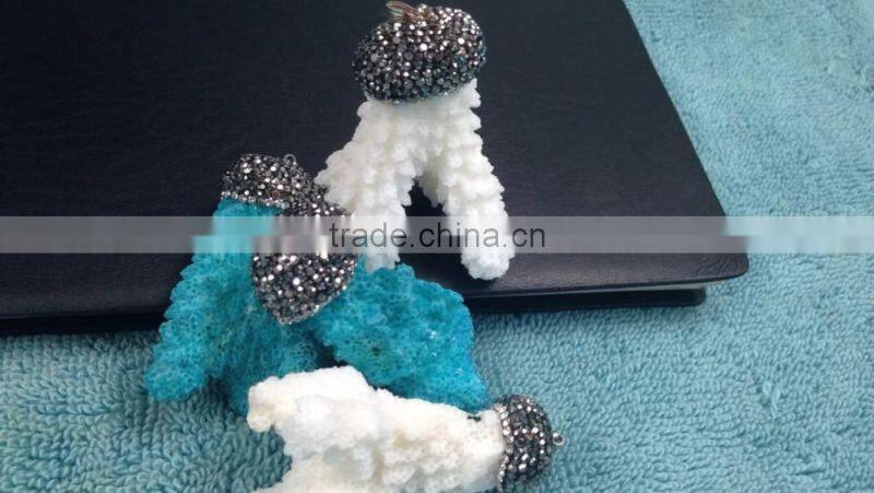 crystal pave red coral branch pendant