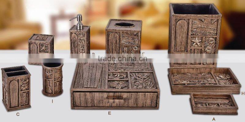 Hotel resin product bathroom accessories resin vase/tissue box/amenity box/towel dish/soap dish customized