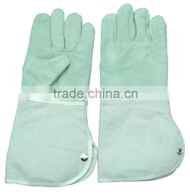 14 inch ecru electric welding glove leather + durable canvas gloves