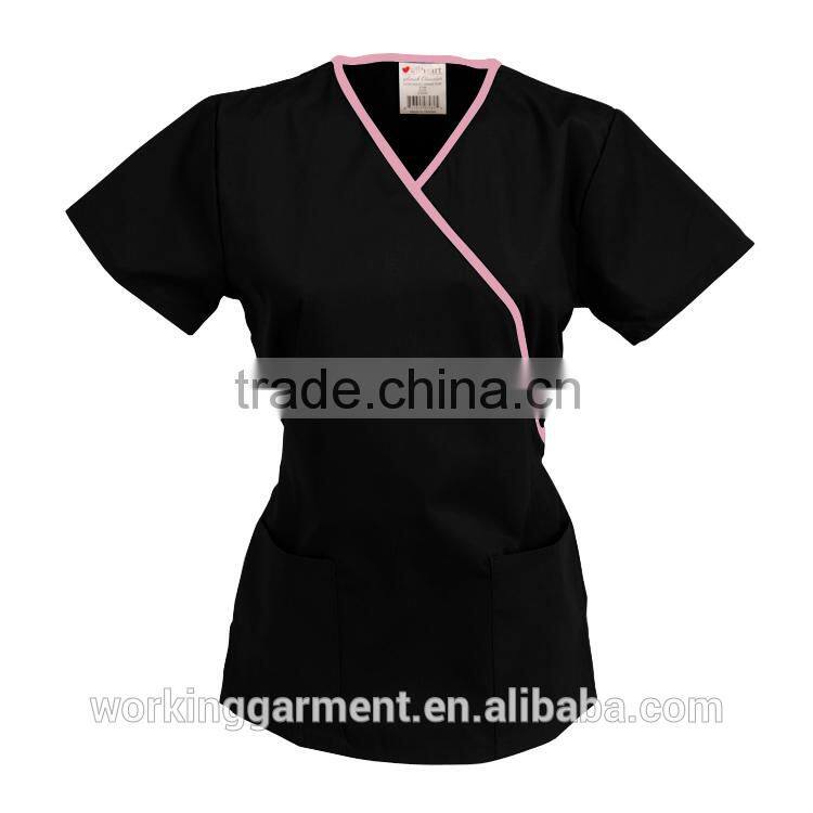 Wholesale OEM Hotsale Fashion Scrub Classics Women's Contrast Wrap Solid Top/Hospital uniformTop