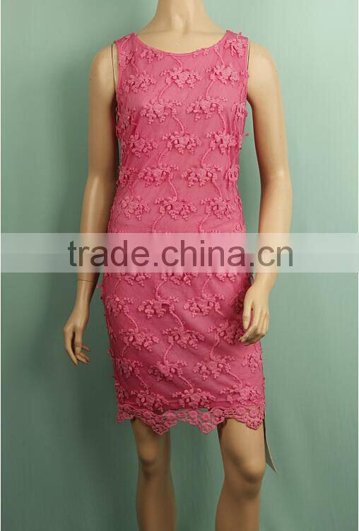 Embroider sleeveless wholesale evening dress peach color W-30108