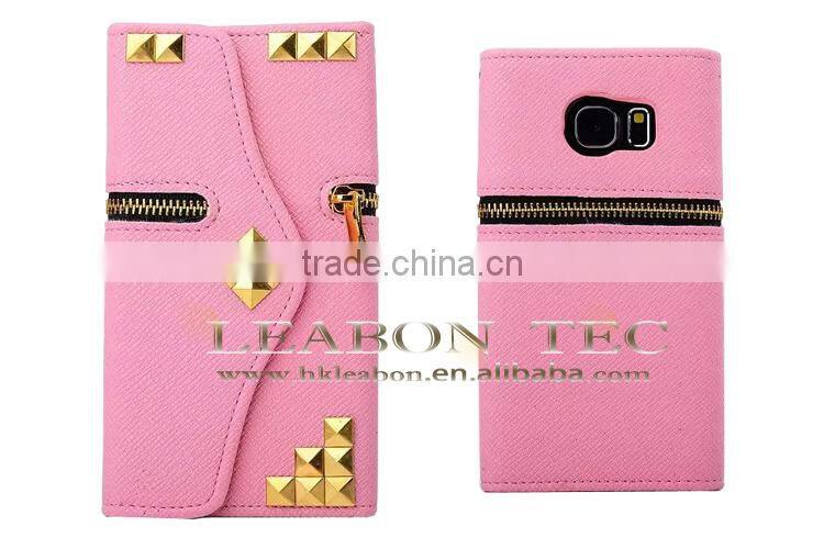 Leather Wallet Book Case Cover for Samsung Galaxy S6 Edge with zipper