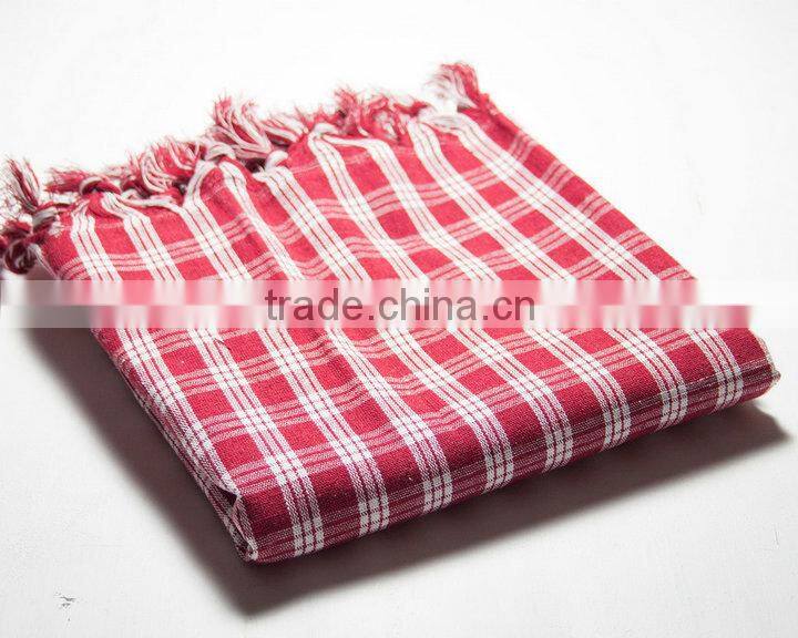 High Quality Custom Made Red And White Checked Kikoy Beach Towel Fouta