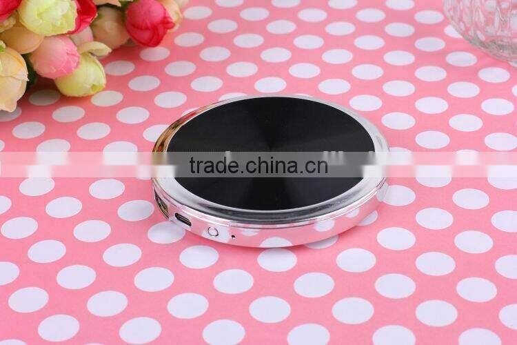 Fashion design portable mirror power bank with cable usb mobile charger for women and promotional gift