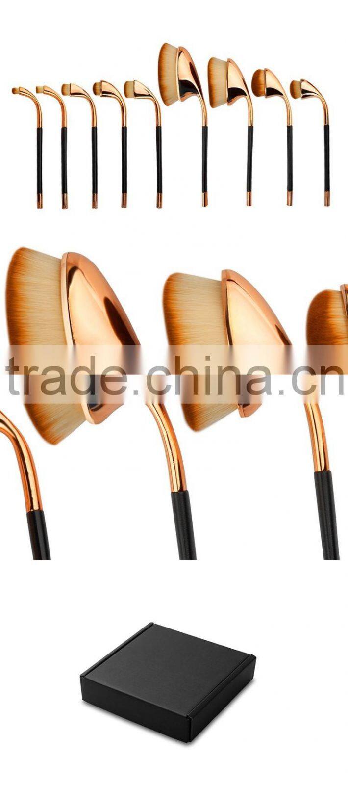 Rose golden 9 pieces gift box packing personalized custom logo makeup brush