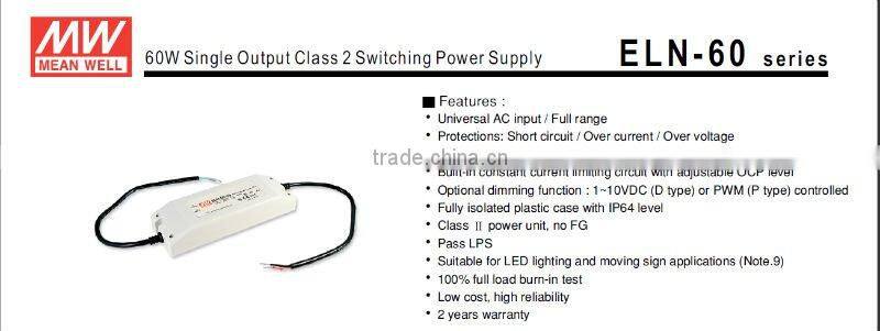 MW 60W ELN-60 LED Single Output Class 2 Switching Power Supply
