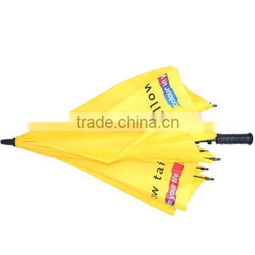 wholesale automatic golf umbrella with T190 pongee fabric and rubber coated plastic handle with custom logo