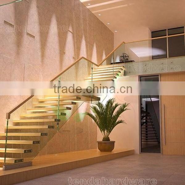 elegant wood floating staircase with invisible steel stringer frameless glass railing straight stairs