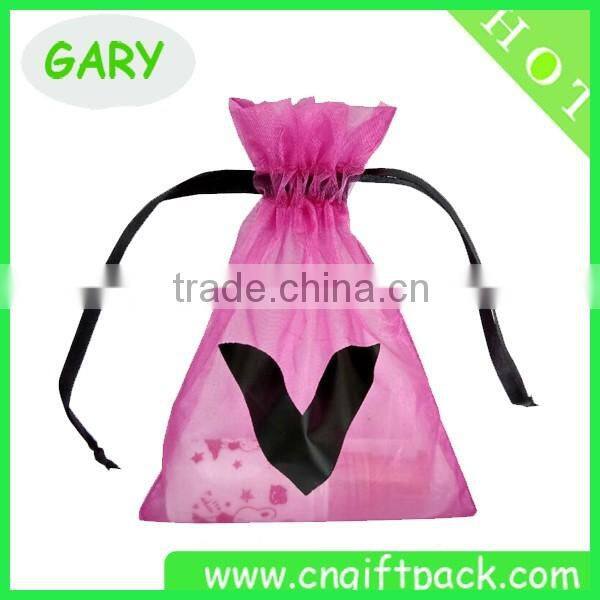 Custom Printed Black Organza Bag with Gold Logo Ribbon