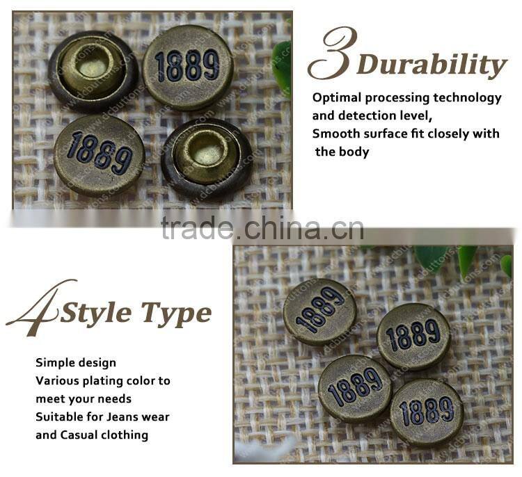 Metal Button Antique Brass Jeans Rivet with Custom Logo,Apparel Jeans Rivet Buttons for Jeans