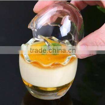 egg shape empty glass bottle for pudding