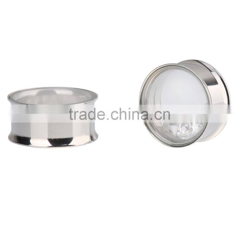 Ipink 6 Pairs Stainless Steel Movable Round Crystal Screw Ear Plugs Flesh Tunnels Stretcher Kit Gauges in Viaous Gauges Size