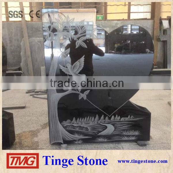 India red granite monument heart shape with flower edge