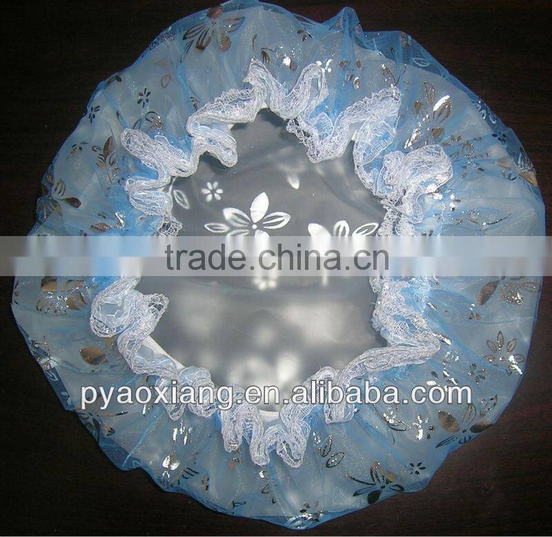 The latest blue printed environmently friendly shower caps or hats for hotel and home,etc.