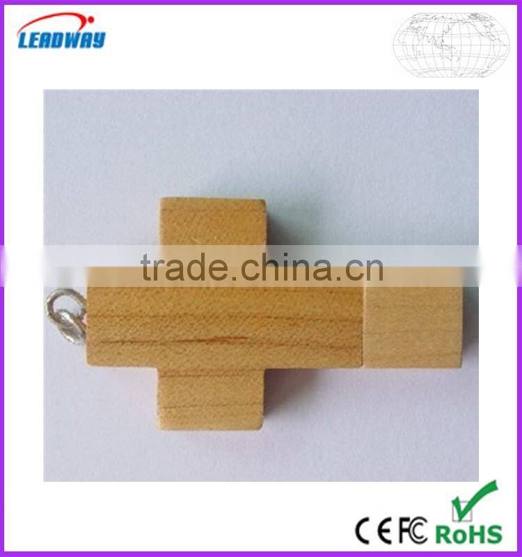 eco friendly wood cross shape usb flash drive