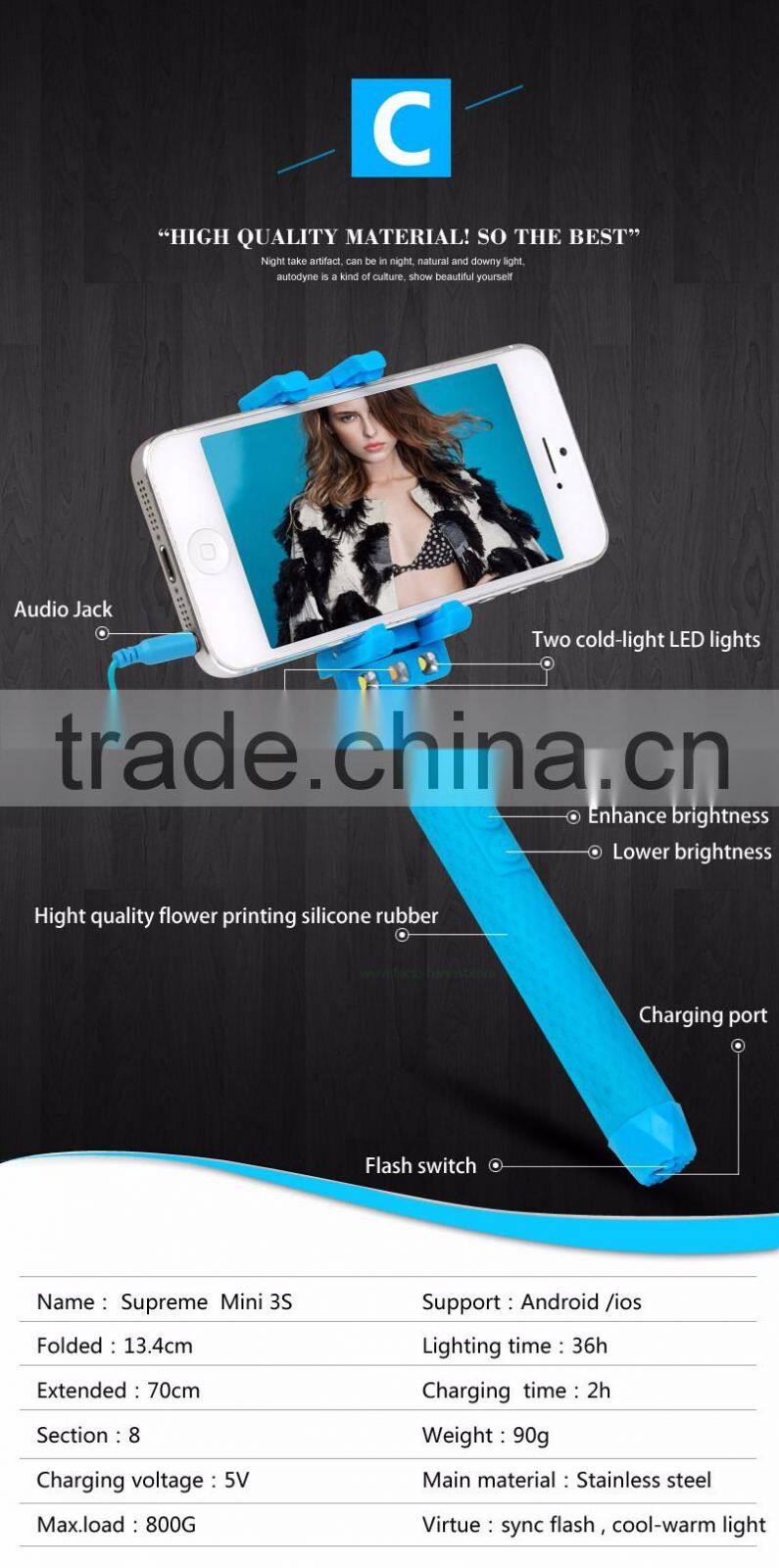 2015 hot sell osaka hockey stick selfie light with bluetooth speaker selfie for mini segway for iPhone android