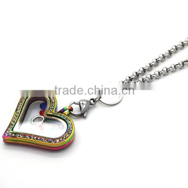Dongguan manufacturer wholesale heart shaped locket necklace stainless steel floating glass magnetic gold locket jewelry
