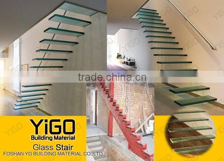 floating glass staircase,hot sale straight floating glass wood stairs