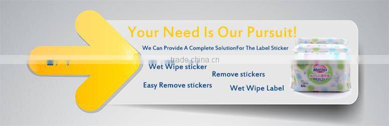 Waterproof removable adhesive sticker label paper, Baby wet wipe tissue sticker label, Easy remove adhesive stickers
