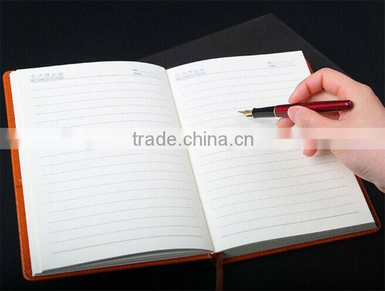 Sewing decoration PU leather personalized classical brown diary with embossing logo and line printing and book marker