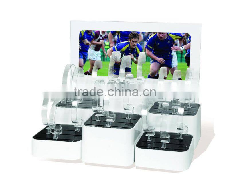 Hongkong Supplier bracelet shape hand made watch 3D logo stand acrylic watch display