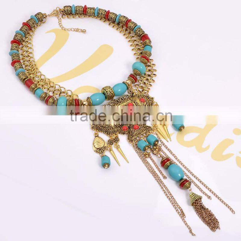 New Arrive Women Chunky Statement Necklace Turquoise Tassel Necklace Wholesale
