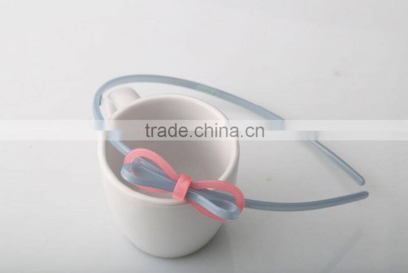 Handmade bow tie hair ornament for girls cheap plastic custom headband thin hair band with teeth