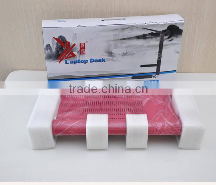 Folding laptop table for computer with cooling fans and mouse Tray and Book Clamping