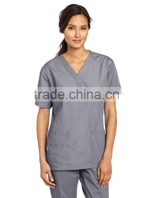 cotton polyester plain grey women's Scrubs Bravo 5 Pocket V-Neck Top