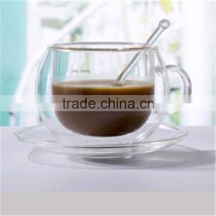 European high borosilicate heat-resistant glass coffee cup with handle,spoon and saucers.double wall glass coffee tea cup sets.