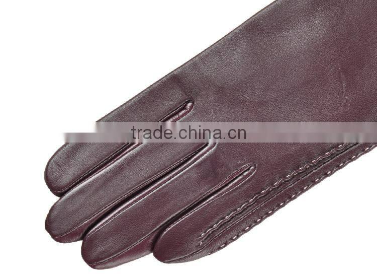 Simple and lovely purple threading bowknot threading girls sheepskin leather glove