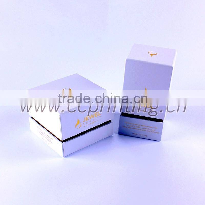 White gold foil embossed cosmetic paper box with EVA foam