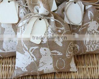 Funny Rabbit Printed Logo Gift Bags,Burlap Drawstring Easter Gift Bags
